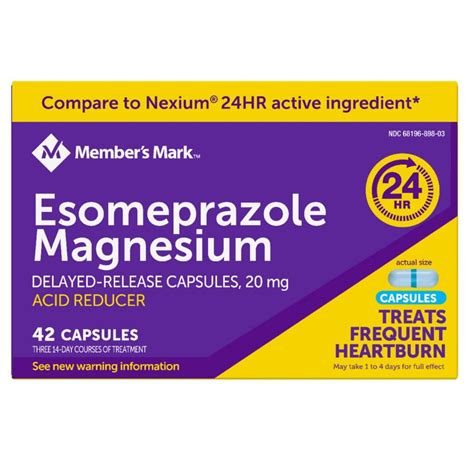 Member S Mark Esomeprazole Magnesium Capsules 20 Mg 42 Ct Shelhealth