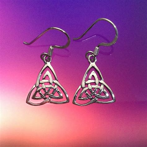 Solid Sterling Silver Celtic Knot Triquetra Earrings Hook Dangling