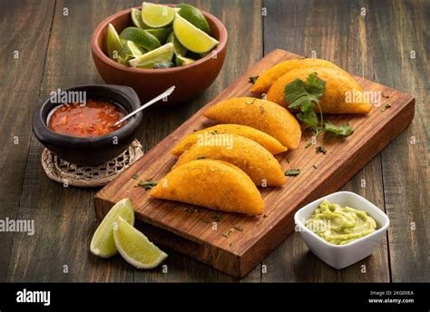 Colombian Empanada With Spicy Sauce Traditional Food From Colombia