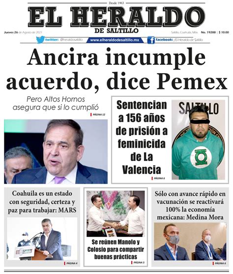 Portada El Heraldo De Saltillo