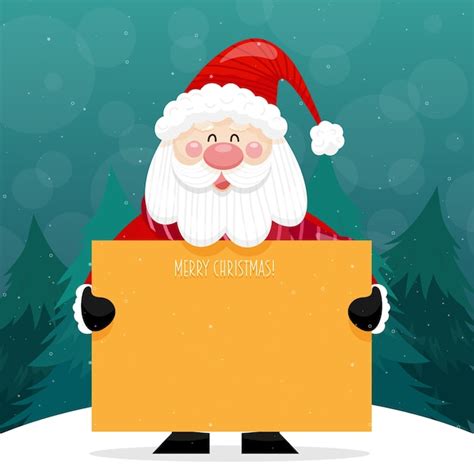 Free Vector Merry Christmas Card With Santa Claus Holding A Sign And