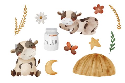 Watercolor baby cow clipart, Cow png, Farm clipart, Farm baby shower By ...