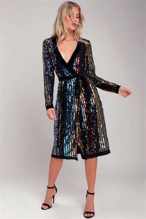 Rainbow Striped Dress Rainbow Sequin Dress Sequin Robe Dress Lulus