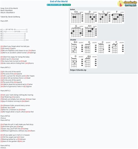 Chord End Of The World Tab Song Lyric Sheet Guitar Ukulele