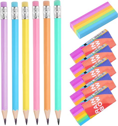 Rubbers And Pencils Set 12 Pcs Plastic 2b Eraser And Triangle Pencil