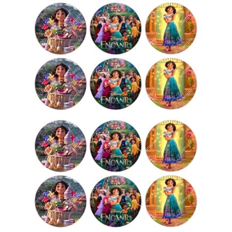 12 X Encanto Theme Round Pre Cut Edible Wafer Cupcake Toppers Ebay In