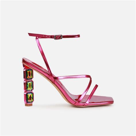 Roze Fuchsia Pink Metallic Gem Block Heels Simmi London