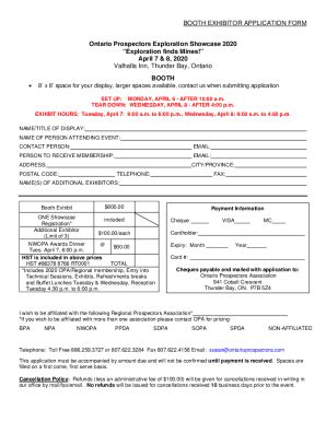 Fillable Online EXHIBITOR APPLICATION FORM PROSPECTOR 30 00