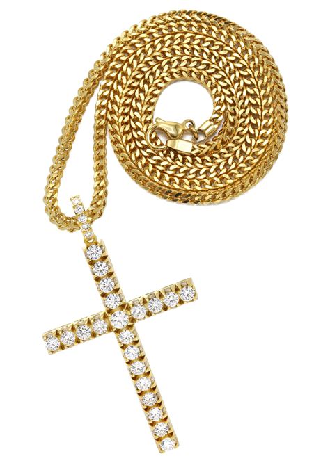 Mens Gold Plated Franco Chain & Cross Pendant | Appx. 30.5 Grams – FrostNYC