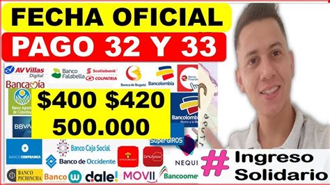 INGRESO SOLIDARIO Fechas De Pago Bancarizados Giro 32 Y 33 Grupo A B C