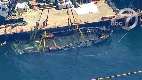 Santa Barbara Boat Fire Conception Hoisted From Water By Salvage Crew