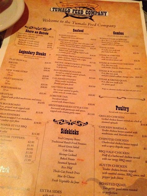 Menu at Tumalo Feed Co. Steakhouse, Bend