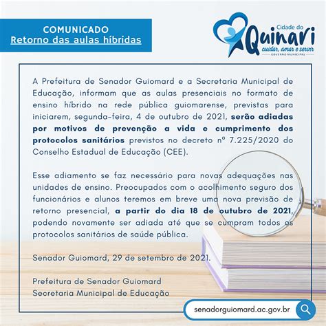 Comunicado Adiamento Do Retorno Das Aulas No Formato Híbrido