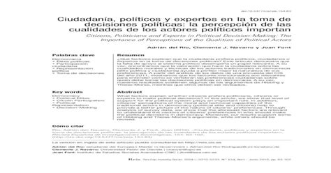 Ciudadanía Políticos Y Expertos En La Toma De Decisiones · Cualidades Morales Y Técnicas De