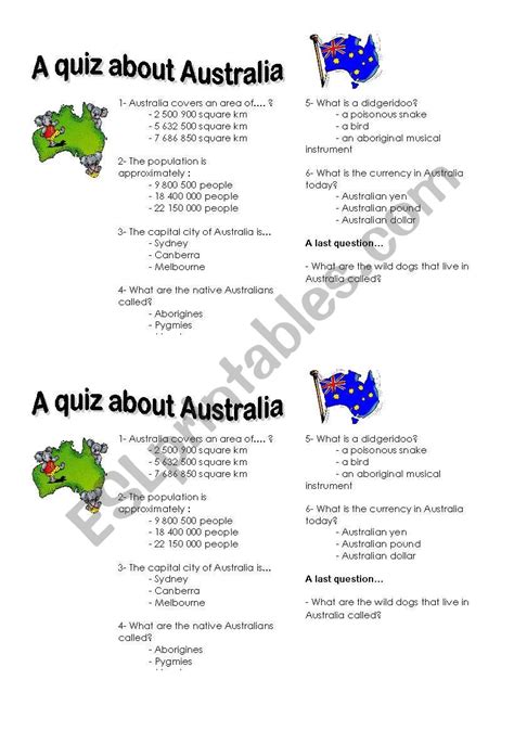 Australia Quiz Esl Worksheet By Mande