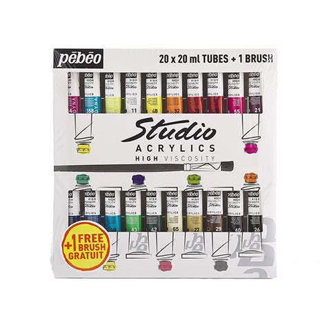 Pébéo Studio akrilfesték 20 ml 20 darabos készlet ecsettel