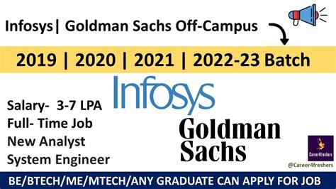 Infosys Goldman Sachs Biggest Off Campus Hiring Off