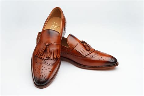 Moustache Store Brogue Wingtip Tassel Loafers Burnished Tan Dress