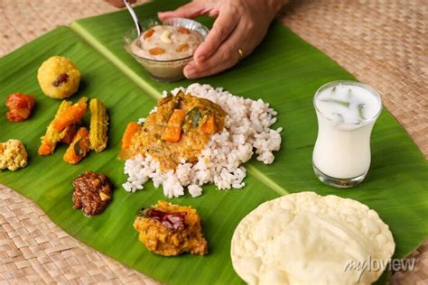 Onam Sadhya Indian Women Eating With Hand Boiled Rice Served Posters