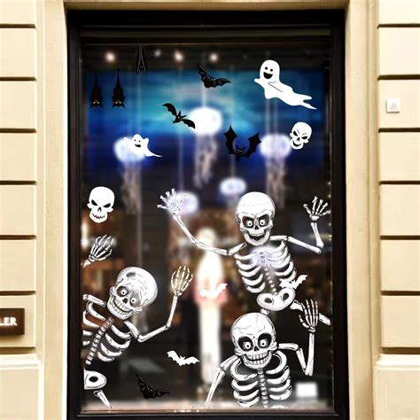 70 Pcs Halloween Window Clings Halloween Window Stickers Skeleton