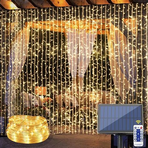 Slashome Solar Curtain String Lights Outdoor Waterproof Rope Lights 10 Strings 300 Led Solar