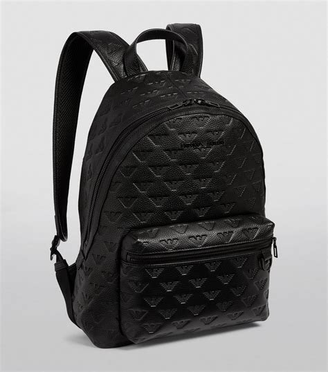 Mens Emporio Armani Black Large Leather Embossed Backpack Harrods