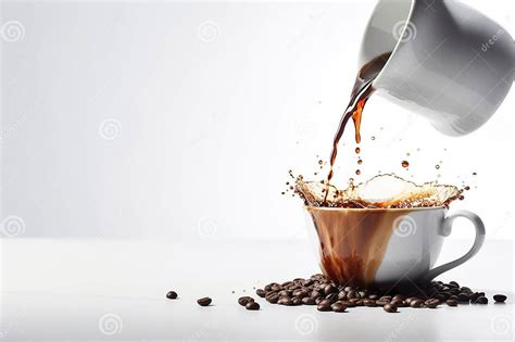 Fresh Coffee Pot Pouring On Splashing Coffee Cup Coffee Cup