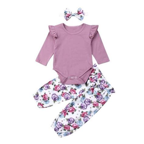 Purple Bodysuit Floral 3 Pc Set Baby Girl