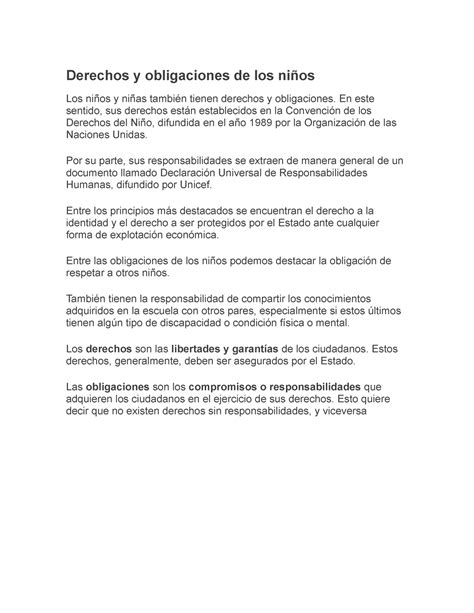 Derechos y obligaciones de los niños Derechos y obligaciones de los