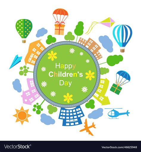 Happy Children Day Poster With Round World Vector Image