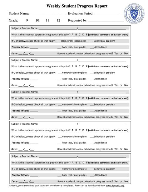 Printable Student Progress Report Template Printable Templates