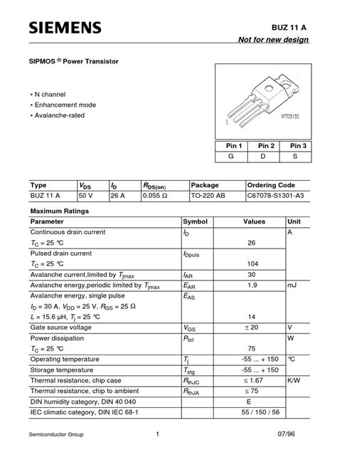 BUZ11A Datasheet | PDF | Diode | Field Effect Transistor