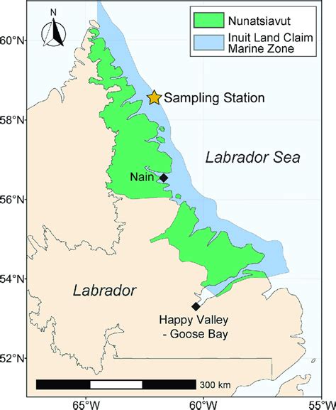 Map of Labrador and the Labrador Sea. Sampling station (star) marks ...