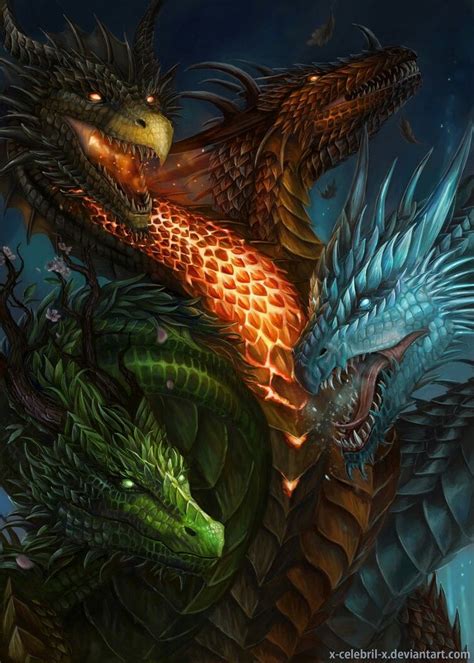 Dragon Elements Fire Water Earth And Wind Mythical Creatures Art