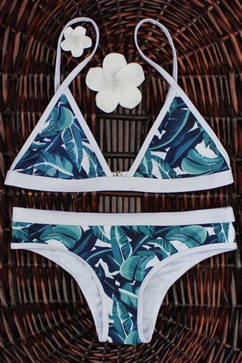 High Cut Leaf Print Bikini Set In Colormix Zaful