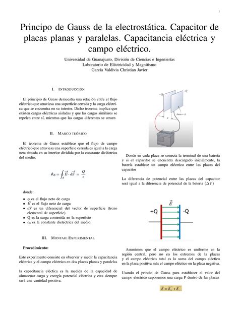 Ensayo Principio De Gauss De La Electrost Tica Principo De Gauss De