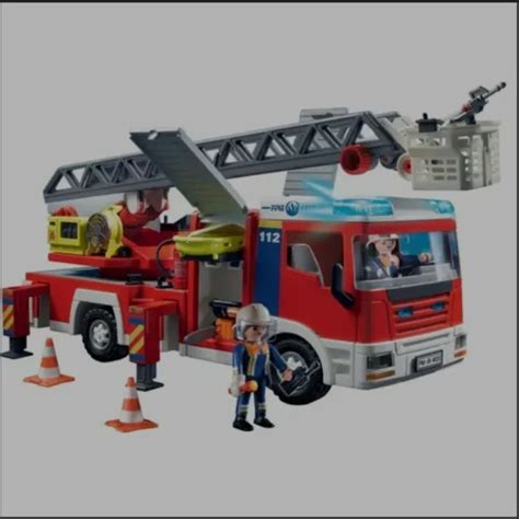 Playmobil Camion De Pompier Grande Echelle Gyrophare Sans Boite Ni