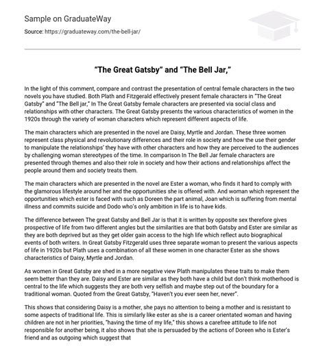 ⇉“the Great Gatsby” And “the Bell Jar” Short Summary Essay Example Graduateway