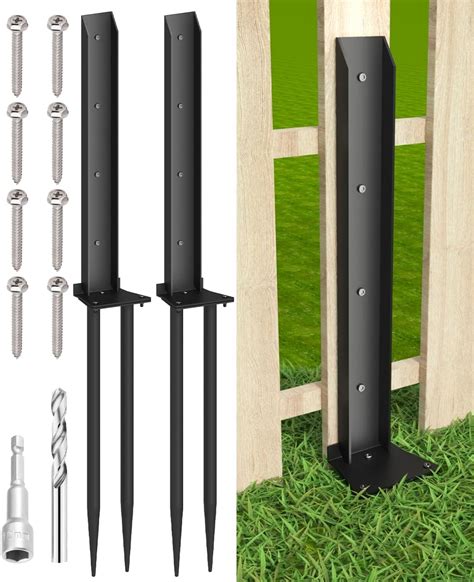 Topzea 2 Pack Fence Post Anchor Kit Heavy Duty Steel Fence Post Repair Stakes