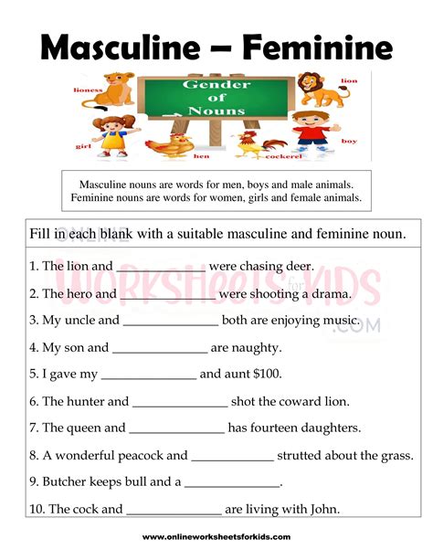 Masculine And Feminine Worksheet For Grade 2