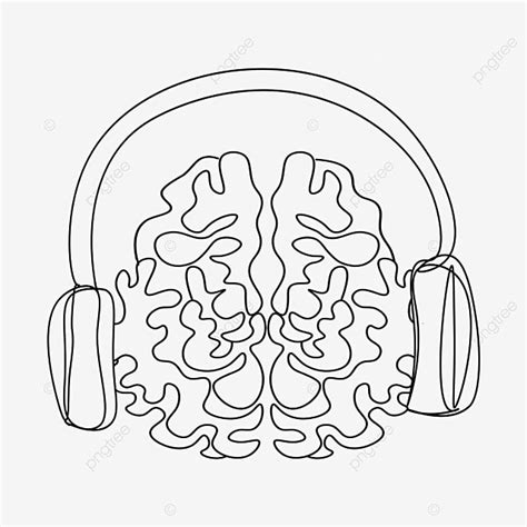 Brain Listening To Music Line Drawing Abstract, Brain, Line Draw, Listen To The Music PNG ...