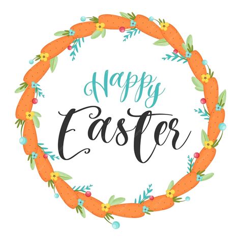 Premium Vector Happy Easter Lettering In A Wreath With Carrots And Leaves