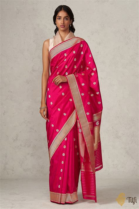 Red Rani Pink Pure Katan Silk Banarasi Handloom Saree Tilfi