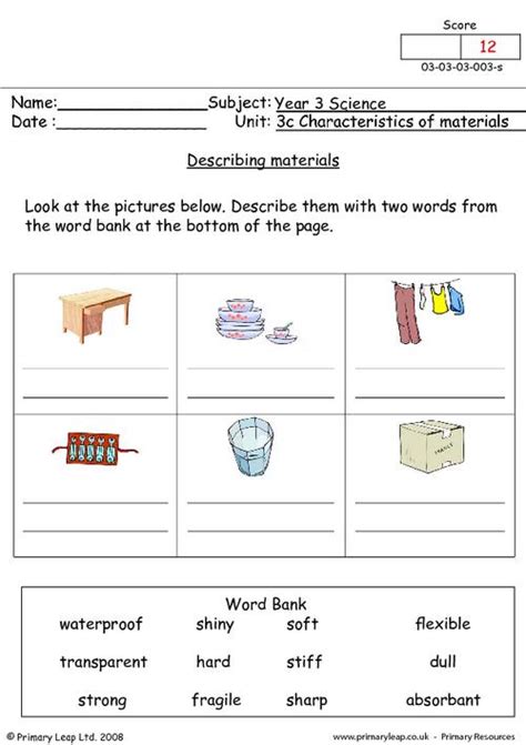 Properties Of Materials Grade Worksheets