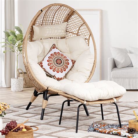 NICESOUL 2 Pieces Egg Chair Outdoor Basket Chairs Wicker Patio Egg