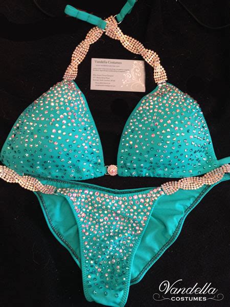 Mint Green Bikini Competition Suit Rhinestone Connectors