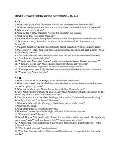 SHORT ANSWER STUDY GUIDE QUESTIONS Macbeth Act I 1