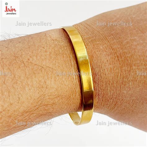 Kt Kt Hallmark Real Solid Yellow Gold Men S Cuff Bracelet