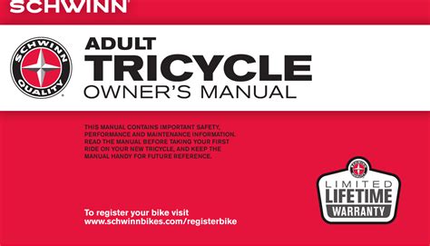 Schwinn Adult Tricycle Bicycle Owners Manual OMSCADT1