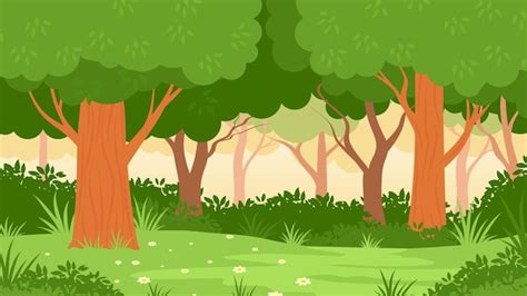 Jungle De Forêt De Dessin Animé Mignon Avec Des Arbres Et De Lherbe